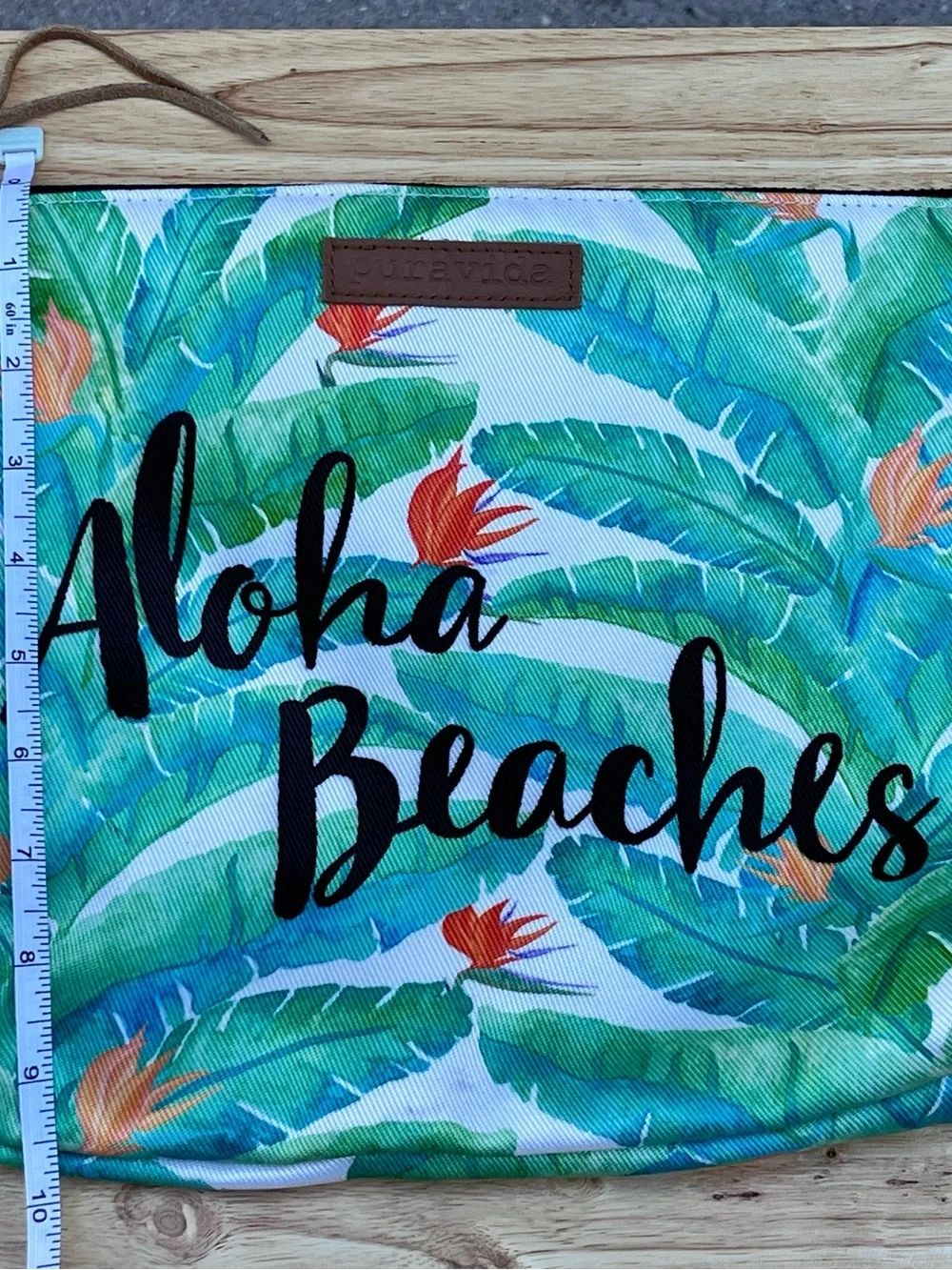 Pura Vida Aloha Beaches Generous Size Top Zippered Pouch Tropical Palm Trees EUC